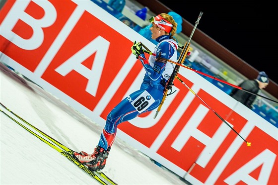 Gabriela Soukalov na trati svho vtznho sprintu ve vdskm stersundu.