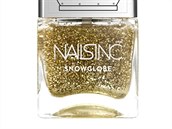 Lak na nehty Nails Inc. Snow Globe se zlatmi tpytkami.