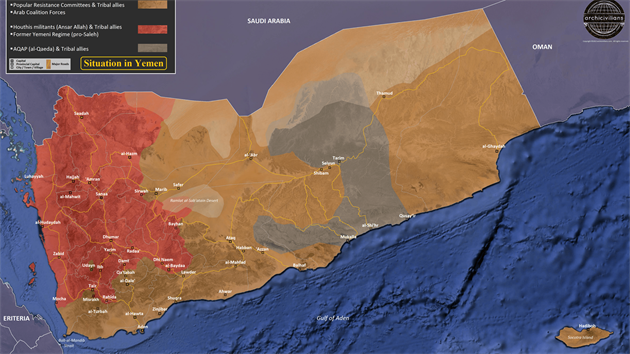 Situace v Jemenu k 15. listopadu 2015 podle nezvisl komunity ArchiCivilians