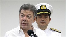 Kolumbijský prezident Juan Manuel Santos na tiskové konferenci, kde pedstavil...