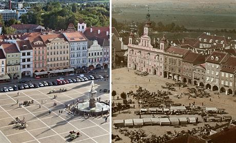 Námstí v eských Budjovicích na snímku kolem roku 1890 a v souasné podob