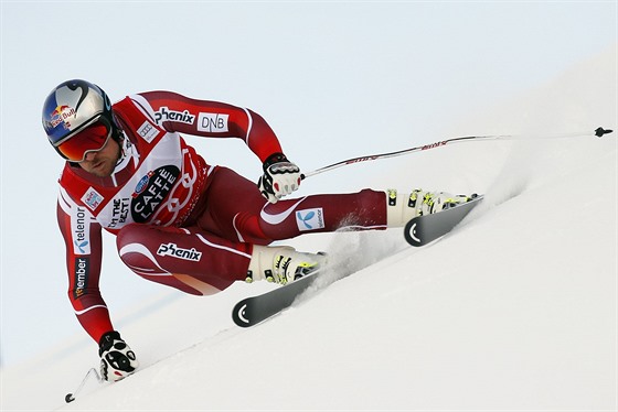 Aksel Lund Svindal  na trati superobího slalomu Svtového poháru v italské Val...