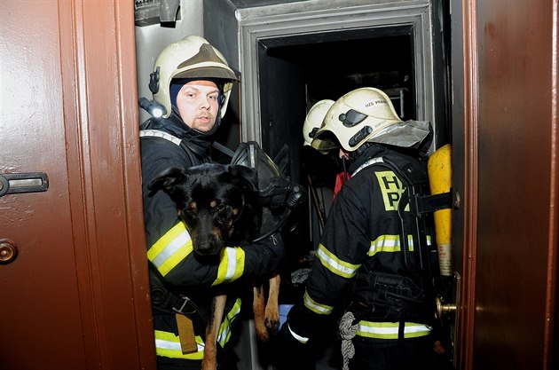 Hasii zasahují pi poáru bytu v ulici Nad Závrkou.