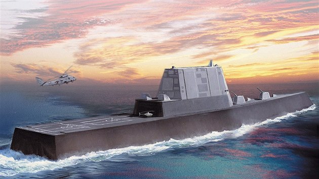 Raketov torpdoborec USS Zumwalt oima vtvarnka