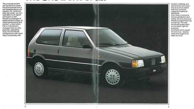 Dobov prospekt vozu FIAT Uno z roku 1986