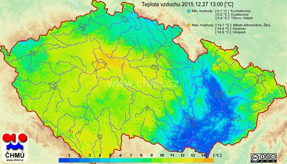 Teplota vzduchu 27. prosince ve 13.00