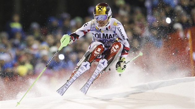 Rakousk lya Marcel Hirscher na trati slalomu v Madonn di Campiglio