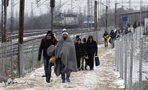 Uprchlíci na makedonsko-srbské hranici (3. ledna 2016)