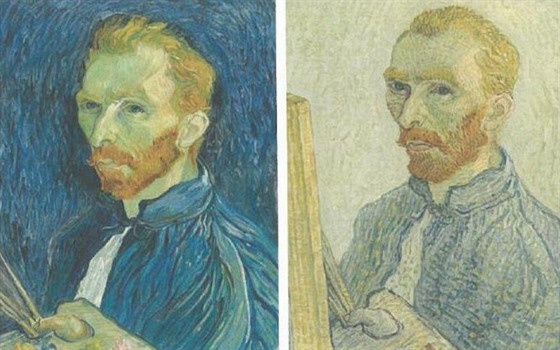 Vlevo: Vincent van Gogh - Autoportrét (1889), vpravo Anonym: Portrét Vincenta...