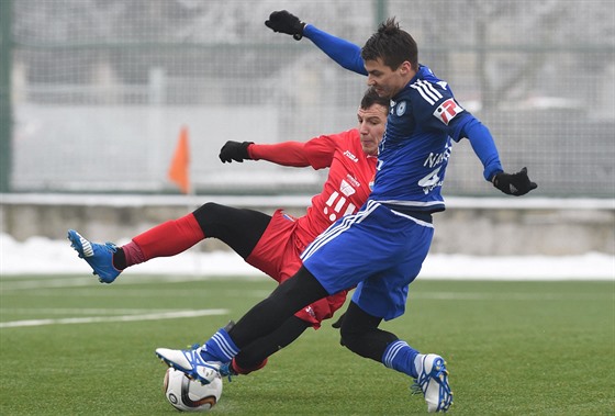 Martin Dostál z Baníku Ostrava (vlevo) se snaí zbrzdit Jana Navrátila z...