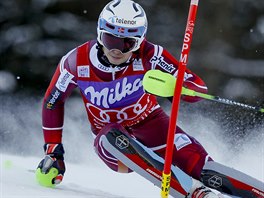 Norsk lya Henrik Kristoffersen na trati slalomu v Santa Caterin.