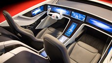 Kokpit auta budoucnosti tvoený velkoplonými obrazovkami