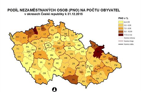 Mapa nezamstnanosti za prosinec 2015