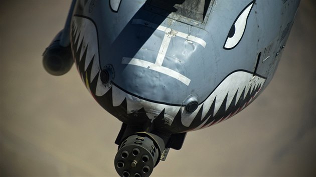 A-10 Thunderbolt II nad jinm Afghnistnem. Nejobvanj zbran je 30 mm kanon GAU-8 / A Avenger, kter m kadenci 3 900 ran za minutu.