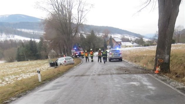 idii se lednov jzda na letnch pneumatikch po Jesenicku nevyplatila, po smyku narazil do stromu a dalho auta. Vz pak skonil na louce.