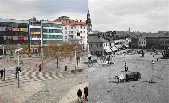 Masarykovo námstí v Ostrav dnes a na historickém snímku z roku 1890.