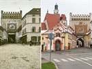 Dolní brána v Prachaticích kolem roku 1890 a dnes.