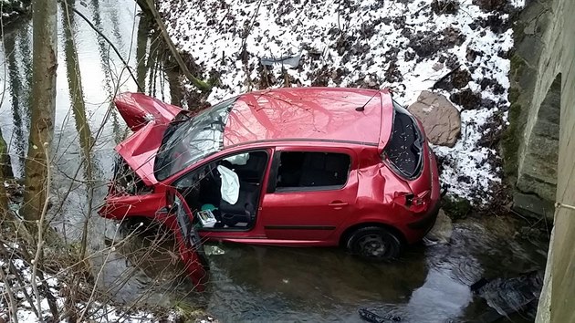 Jzda auta po ledovce skonila v ece Novohradce.