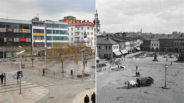 Masarykovo námstí v Ostrav dnes a na historickém snímku z roku 1890.