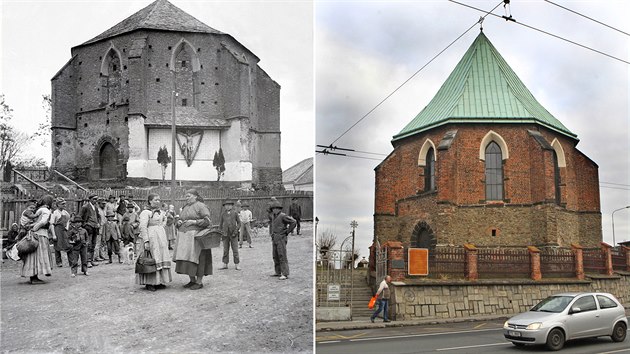 Kaple sv. Ke v Opav na snmku kolem roku 1888 a v souasn podob