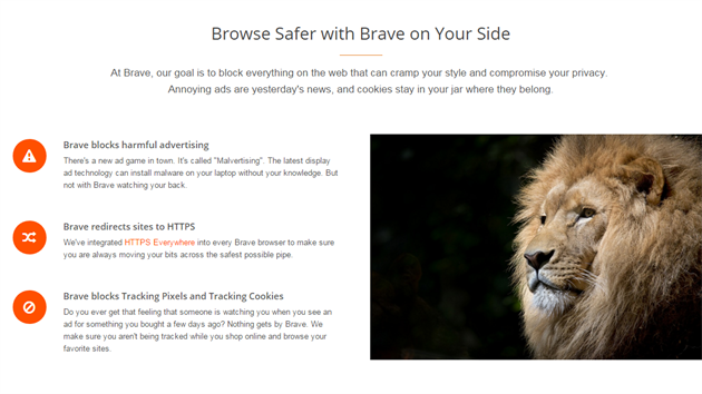 Prohle Brave blokuje kodliv reklamy, vynucuje HTTPS pipojen a brn sledovn uivatel prostednictvm sledovacch pixel a cookies