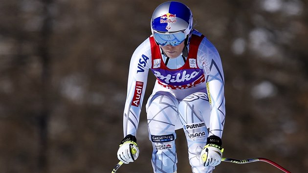 Americk lyaka Lindsey Vonnov na trati sjezdu v Cortin dAmpezzo.