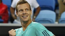 eský tenista Tomá Berdych se smje, práv postoupil do tvrtfinále Australian...