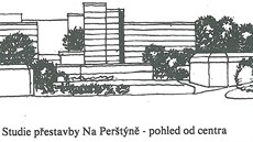 Pohled na chystanou panelovou zástavbu Pertýna, rok 1980.