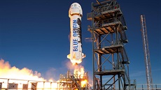 První start raketového nosiče New Shepard společnosti Blue Origin. První start raketového nosiče New Shepard společnosti Blue Origin.