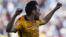 Munir El Haddadi z Barcelony slaví gól na hiti Málagy.