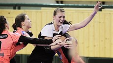 Plzeňská házenkářka Petra Drozdová (v černém) v duelu proti Písku Plzeňská házenkářka Petra Drozdová (v černém) v duelu proti Písku