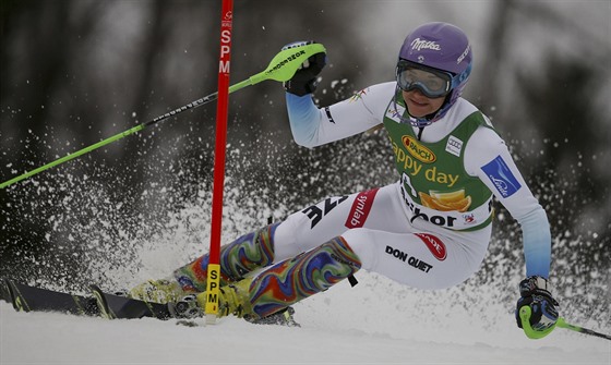 SMLA. árka Strachová v prvním kole slalomu v Mariboru, které dokonila na...