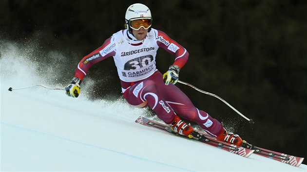 Norsk lya Aleksander Aamodt Kilde m pro vhru ve sjezdu SP v Garmisch-Partenkirchenu.