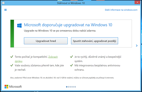 Takto vypadala nabídka upgradu do chvíle, ne se aktualizace stala z volitelné...
