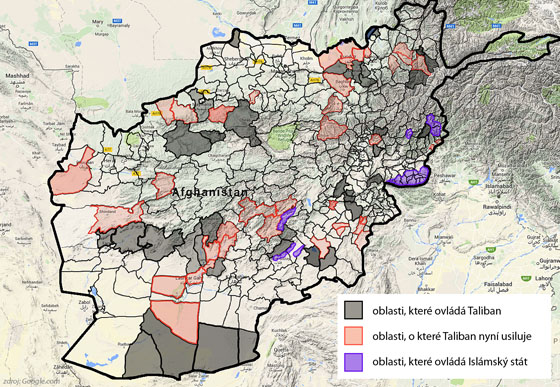 Kdo ovládá území Afghánistánu (stav v únoru 2016)