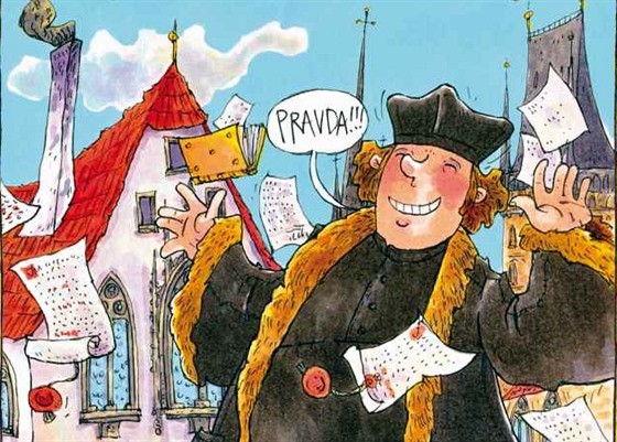 Ilustrace Tomáe Chluda z obálky komiksu Tomáe Nmeka Jan Hus oima krejího...