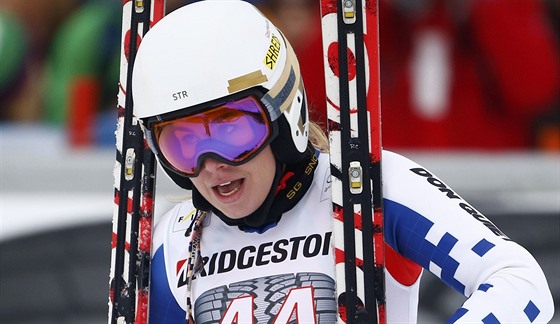 Ester Ledecká v cíli superobího slalomu v Ga-Pa.