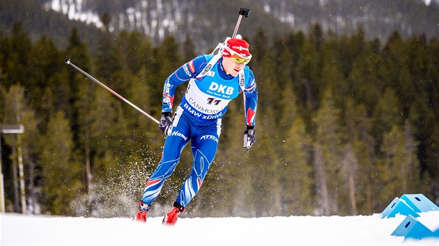 Ondej Moravec na trati zvodu s hromadnm startem v Canmore