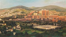 Vladimír Hroch namaloval poválečný Zlín na panoramatické plátno. Na obraze z... Vladimír Hroch namaloval poválečný Zlín na panoramatické plátno. Na obraze z...