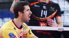 Radost libereckého smečaře Tomáše Kriška v duelu s Karlovarskem Radost libereckého smečaře Tomáše Kriška v duelu s Karlovarskem