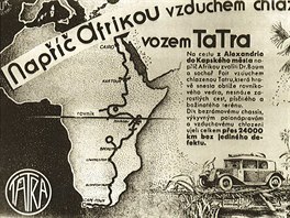 Tatra 12 a cesta napí Afrikou, reklama z dobového tisku