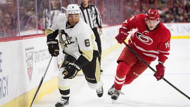 Trevor Daley (vlevo) z Pittsburghu se snaí ujet ped Andrejem Nestrailem z...