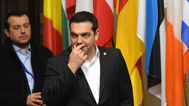 ecký premiér Alexis Tsipras na summitu hlav stát EU v Bruselu (19.2.2016)