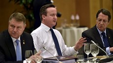 David Cameron (uprosted) na spolené veei evropských státník v Bruselu (19....
