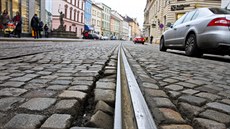 Stav tramvajové trati v centru Olomouce v ulici 8. kvtna a na vedlejí tíd...