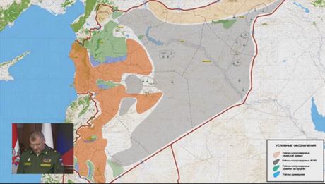 Mapa Srie podle ruskho ministerstva obrany: erven jsou zny kontroly syrsk...