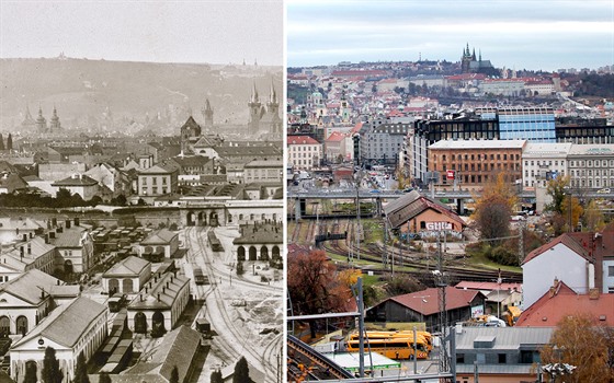 Snímek Prahy vyfotografovaný z Vítkova kolem roku 1875