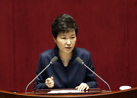 Jihokorejská prezidentka Pak Kun-hje pednesla v parlamentu kritický projev...