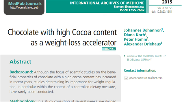 okolda s vysokm obsahem kakaa jako akcelertor hubnut. Studie Johna Johannese Bohannona a jeho tmu ukazuje, jak snadno lze do mdi dostat zkreslujc a zavdjc vdeck poznatky o stravovn.
