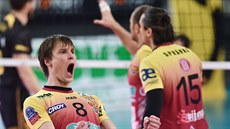 Jakub Janouch z Liberce se raduje z výhry druhého setu ve finále Českého poháru. Jakub Janouch z Liberce se raduje z výhry druhého setu ve finále Českého poháru.
